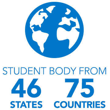 Student body from 44 states and 82 countries