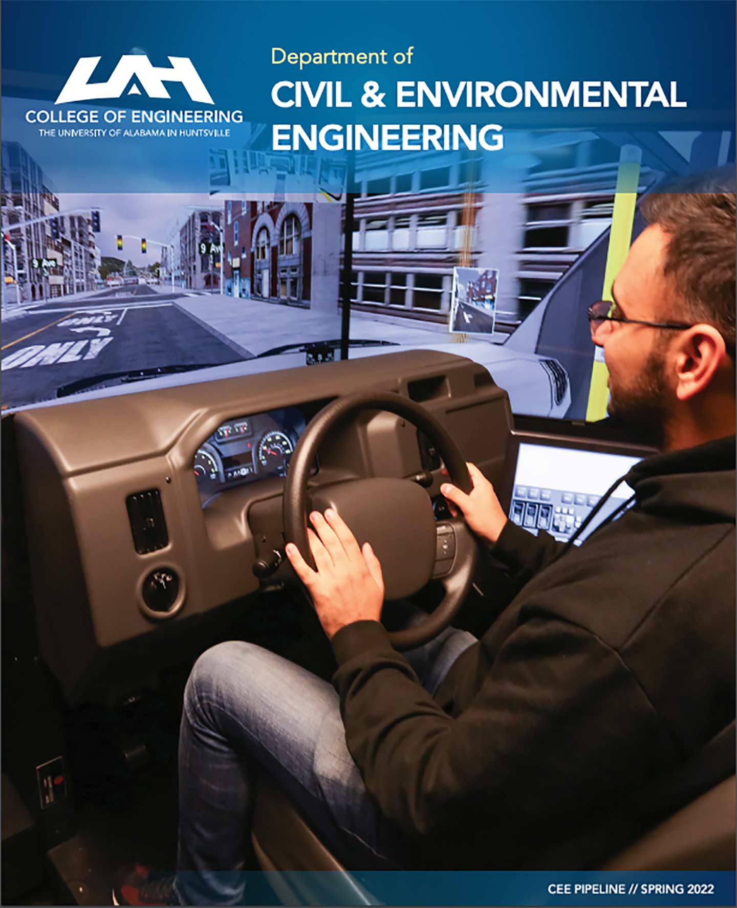 picture of a civil engineer on the cover of the UAH CEE spring 2022 newsletter