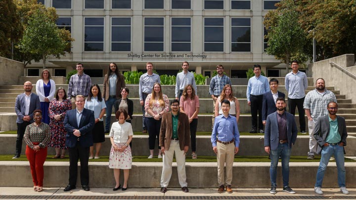 The University of Alabama in Huntsville welcomes 30 new faculty members at the start of the 2026-27 academic year. They include, front row, left to right, Danielle Ford, Timothy McCorry, Juyoung Park, Einaam Alim, Xiaokang Wang, Lorenzo Federici and Sukrith Dev; middle row, left to right, E. Yuji Jones, Pamela Manasco, Xin Li, Autumn Wakefield, Grace Carlisle, Allison Ruzicka, Josephine Jackson, Tianyou Bao and Justin Clay; and back row, left to right, Ferrell Horn, Addison Pond, Mark Williams, John Morris, Matthew Van Den Broeke, Lee Ellenburg, Xin An and Yizhou Liu.