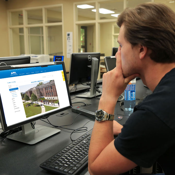 A U A H student browses the online course catalog.
