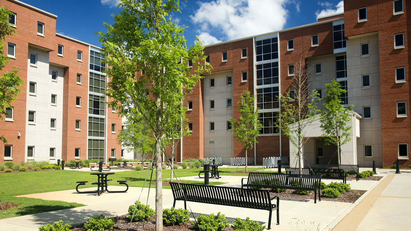 the courtyard of Charger Village Addition at UAH
