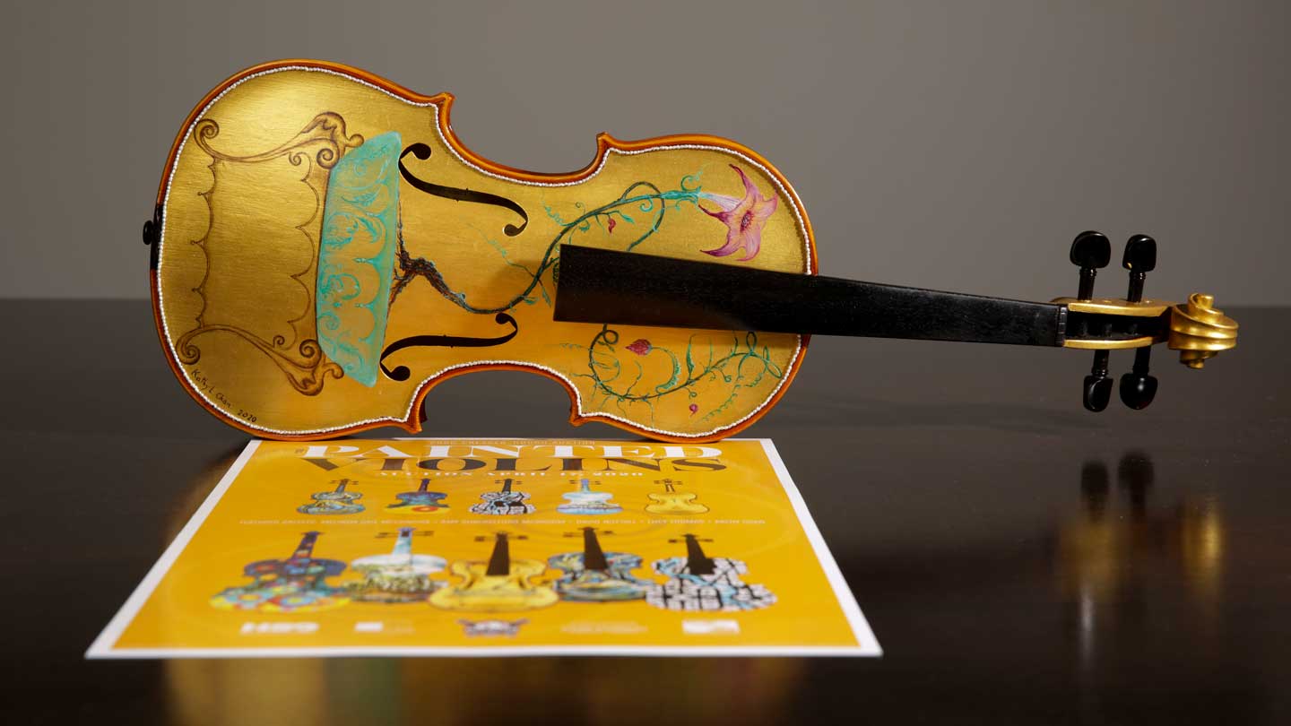 Kathy Chan Painted Violin with Poster.