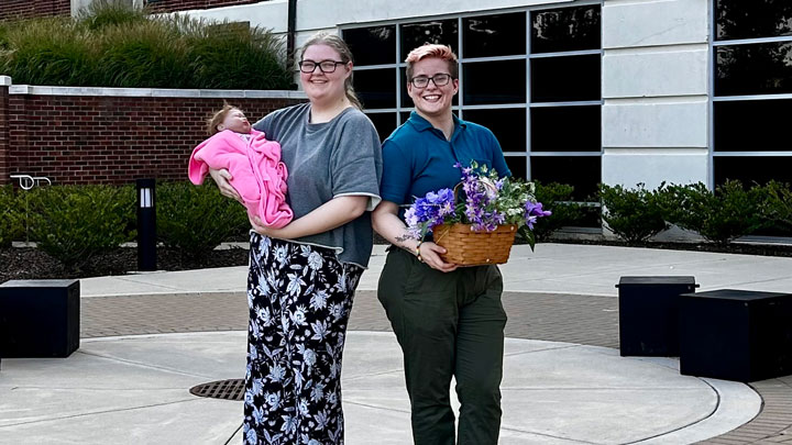 LeAnne Bradford, left, served as stage manager, and Jace Nixon, right, was assistant director to Amy Guerin, associate professor of theater at UAH