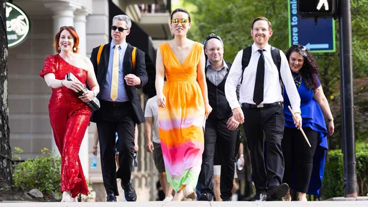 UAH faculty members and other talented musicians. Violinist Joshua Burel, second from left, chair of the UAH Department of Music, Theatre and Film, from left, Lindsey Goodman, flute; Cholong Park, piano; Justin Page, cello; Keith Hendricks, percussion, and Anastasia Christofakis, clarinet.
