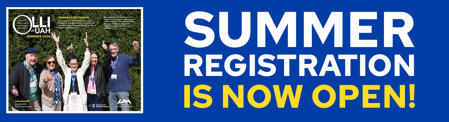 The cover of the OLLI summer 2026 catalog. Summer Registration is now open!