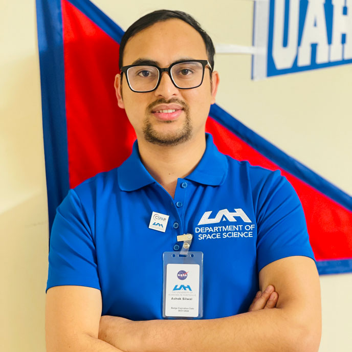 Ashok Silwal, a third-year doctoral candidate and graduate research assistant of Space Science at The University of Alabama in Huntsville.