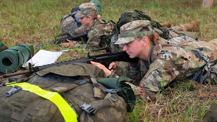 Cadet Michelle White, a UAH nursing major, participates in field training exercises on Redstone Arsenal