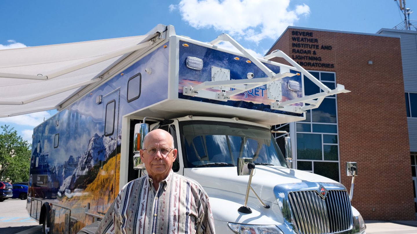 Dr. Michael Newchurch outside the UAH SWIRLL Building with his instrument truck the Rocket-city Ozone