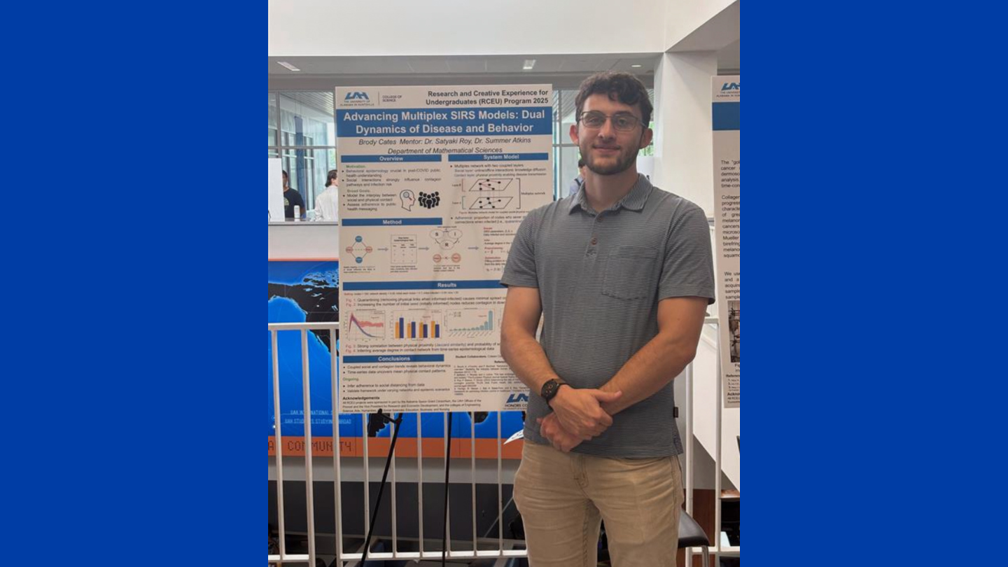 UAH mathematical sciences major Brody Cates presented his research as part of the Research and Creative Experience for Undergraduates poster session.