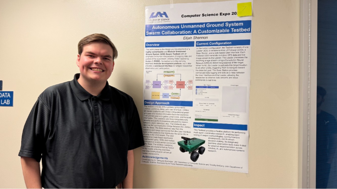 Elijah Shannon, a senior computer science major at UAH, is conducting research focused on detecting misleading AI-generated content online.